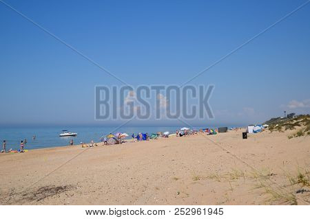 Blagoveshchenskaya, Russia - July 8, 2018: Beach In Blagoveschenskaya On The Black Sea, Krasnodar Te
