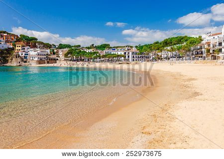 Sea Landscape Llafranc Near Calella De Palafrugell, Catalonia, Barcelona, Spain. Scenic Old Town Wit