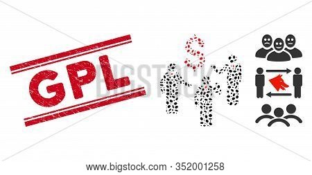 Grunge Red Stamp Seal With Gpl Phrase Between Double Parallel Lines, And Mosaic Financial Discussion