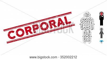 Corroded Red Stamp Watermark With Corporal Caption Inside Double Parallel Lines, And Mosaic Exoskele