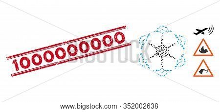 Distressed Red Stamp Seal With 1000000000 Phrase Inside Double Parallel Lines, And Mosaic Flying Hex