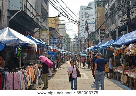 Manila, Ph - Oct. 5: Hidalgo Street With Surrounding Establishments On October 5, 2019 In Quiapo, Ma