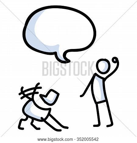 Cute Puppy And Owner Throwing Ball Stick Figure With Speech Bubble Vector Clipart. Bujo Bullet Journ