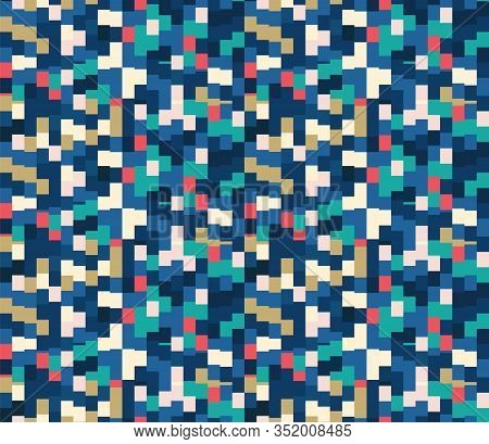 Classic Blue Close Up Mini Pixel Grid Mosaictexture Background. Dark Abstract Macro Seamless Pattern