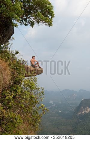 Khao Ngon Nak Nature Trail Krabi Thailand Or Dragon Crest, Man Climbed To A Viewpoint On The Top Of 