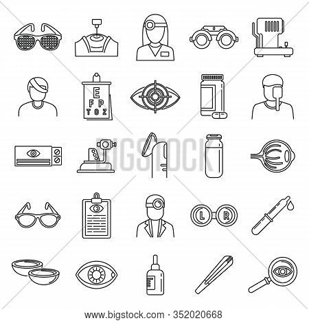 Medical Eye Examination Icons Set. Outline Set Of Medical Eye Examination Vector Icons For Web Desig