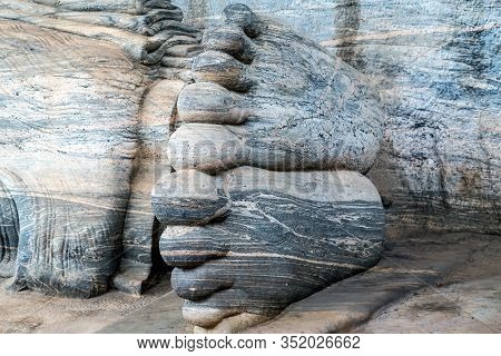 Buddha Foot Reclining Parinirvana Kushinagar  Rock Wall