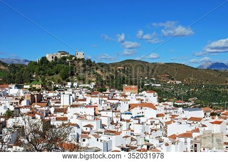 General View Of The Town With A Castle On The Hilltop, Monda, Malaga Province, Andalusia, Spain, Wes