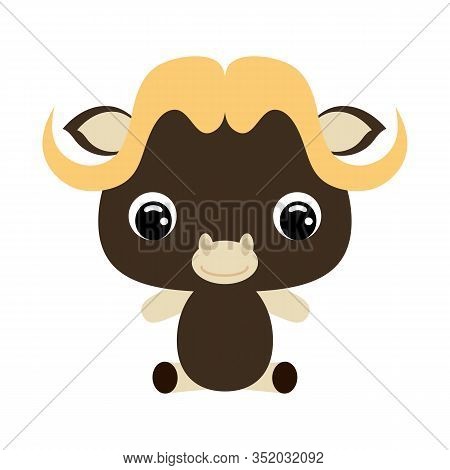 Cute Little Sitting Musk Ox. Wild Animal. Cartoon Character For Baby Print Design, Kids Wear, Baby S