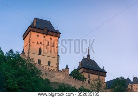 Karlstein Castle. Historic Czech Republic Landmark Of Karlstein Castle