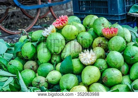 Fresh Guava Bunch In Indian Fruit Market