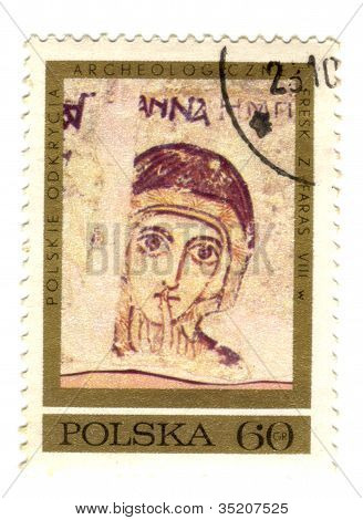 Polen - ca. 1971: Eine Briefmarke gedruckt In Polen zeigt Fresken aus Faras mit St. Anna, Serie Po