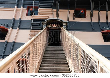 The Entrance Of Hms Victory The Admiral Horatio Nelson's Flagship At The Battle Of Trafalgar In 1805