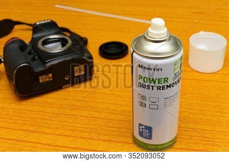 Zhongshan China-january 21,2020:cleaning A Dslr Cmos With Power Dust Remover.