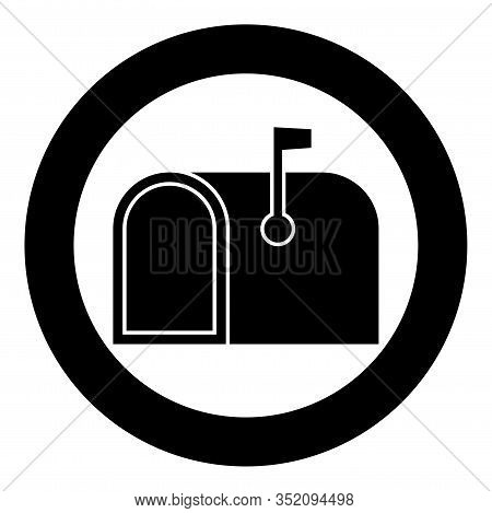 American Mail Box With Flag Pillar-box Postbox Icon In Circle Round Black Color Vector Illustration 