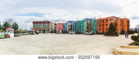 Belogorsk, Crimea, Russia-march 10, 2019: Service Transport Parking And Hotel In The Territory Of Th