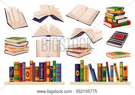Colorful Paper Books Collection. Vector Flat Cartoon Illustration. Isolated Learning And Education I