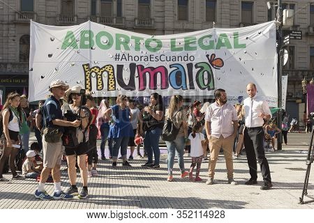 Capital Federal, Buenos Aires / Argentina; Feb 19, 2020: Banner In Front Of The National Congress; R