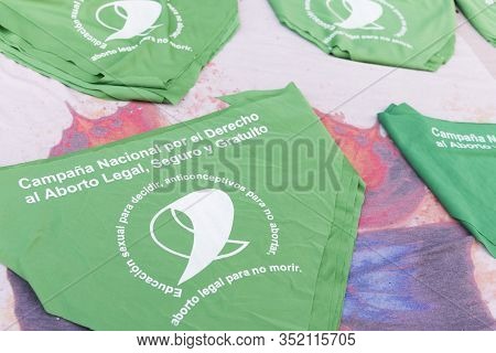 Capital Federal, Buenos Aires / Argentina; Feb 19, 2020: Green Handkerchiefs, Symbol Of Support For 