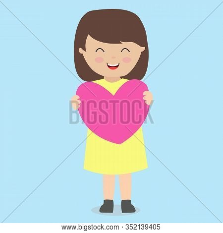 Cute Cartoon Girl Holding Love  Sign Vector