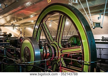 London, England, United Kingdom - May 24 2016: Victorian Tower Bridge Steam Engine Room Interior. 19