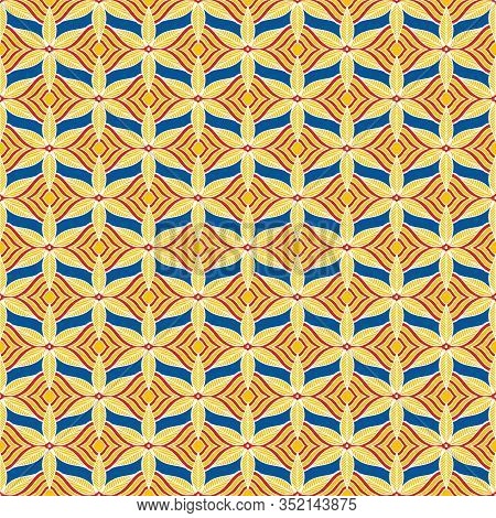 Seamless Pattern & Geometric Motif In Blue Background