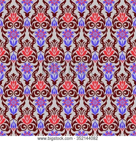 Seamless Pattern In Geometric Motif In Grey Background