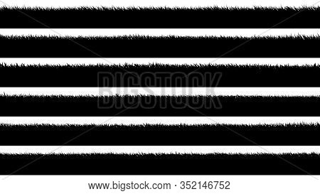 Set Of Horizontal Banners Of Field Silhouettes With A Lawn Of Short Grass, Bending To The Ground By 