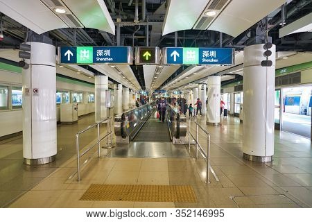 HONG KONG, CHINA - CIRCA JANUARY, 2019: interior shot of Lo Wu MTR rapid transit station. Lo Wu is the northern terminus of the East Rail Line of Hong Kong.