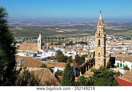 Estepa, Spain - November 13, 2008 - Victoria Tower (torre De La Victoria) And San Sebastian Parish C