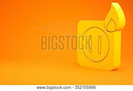 Yellow Electric Wiring Of Socket In Fire Icon Isolated On Orange Background. Electrical Safety Conce