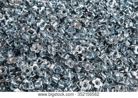 Furniture Nut Persistent M6 Galvanized White In Bulk Closeup In The Studio