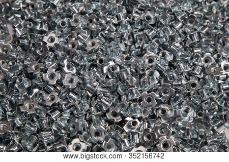 Furniture Nut Persistent M6 Galvanized White In Bulk Closeup In The Studio