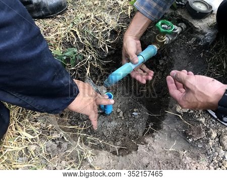 Plumber Worker Install And Repair The Pipe And Fitting Of Water Supply And Underground System Mainte