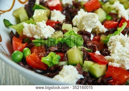 Black Rice Tabbouleh With Feta, Vegetarian Tabouli Bowl.