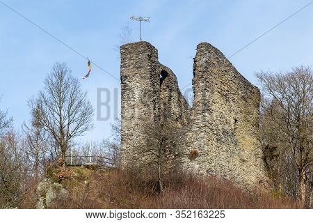View At Castle Ruin Haller In Monschau, Eifel, Germany