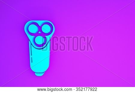 Blue Electric Razor Blade For Men Icon Isolated On Purple Background. Electric Shaver. Minimalism Co