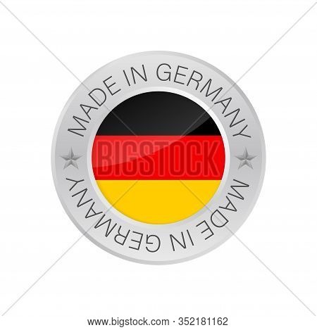 Glossy Metal Badge Icon, Made In Germany With Flag. Vector Stock Illustration.