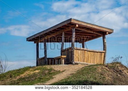 The New Wildlife Observation Hut At Nature Reserve Schoenower Heide In Brandenburg, Germany