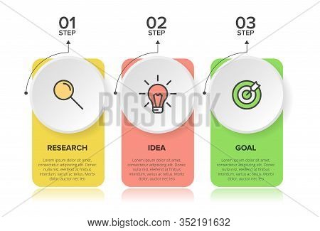 Concept Of Arrow Business Model With 3 Successive Steps. Three Colorful Design Elements. Timeline De