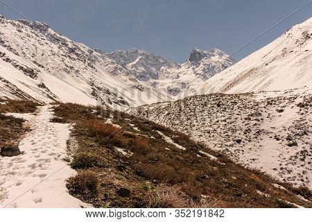 Natural Monument El Morado. Mountain El Morado And Valley, In Cajón Del Maipo, Central Andes Of Chil