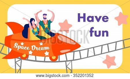 Having Fun Rollercoaster Advertising Lettering Flat Banner Frame Vector Style Cartoon Illustration W
