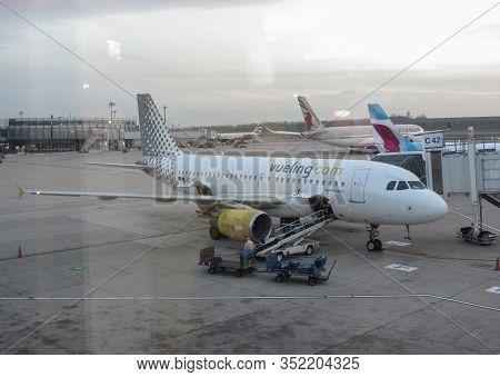 Vienna Schwechat, Austria - Circa November 2019: Vueling Airbus A319 During Boarding