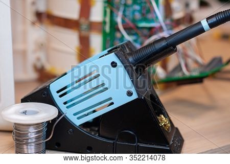 Soldering Iron And Tin Coil, Useful Electronic Laboratory Instrument