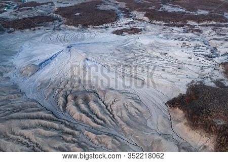 Beautiful Aerial View Of A Lunar Landscape  Over The Muddy Volcanoes, Paclele, Berca, Buzau County, 