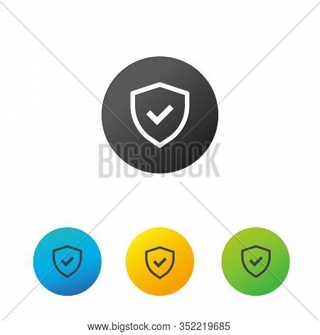Shield Icon In Different Colores. Shield With A Checkmark In The Middle Protection Icon Concept. Sto