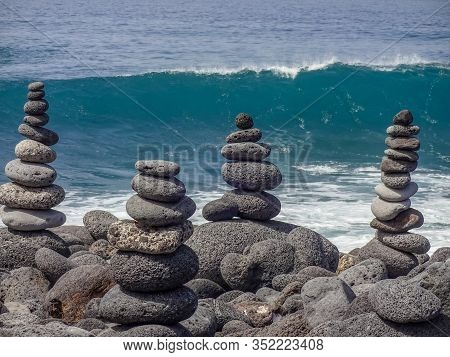 Stone Figures At The Puerto De La Cruz Beach On The Spanish Island Tenerife