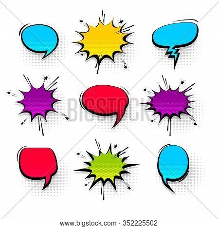 Colored Peech Bubble For Comic Text Isolated Background. Empty Colored Outline Bubble For Speech Tex