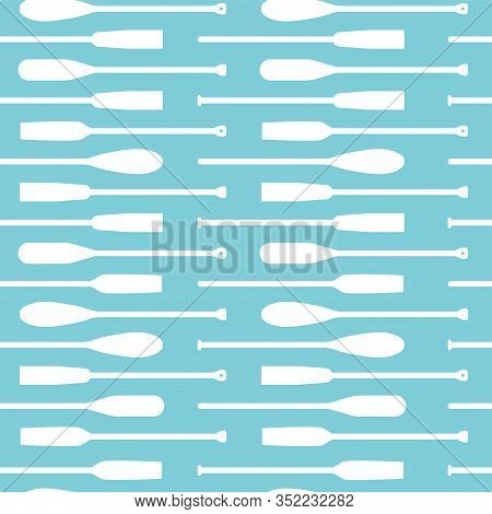 Fashion Seamless Pattern With Oars  Or Paddles White Silhouette On Modern Blue Background. Printble 