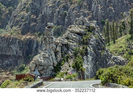 Los Roques In La Gomera Island. A Volcanic Plug, Also Called A Volcanic Neck Or Lava Neck, Is A Volc